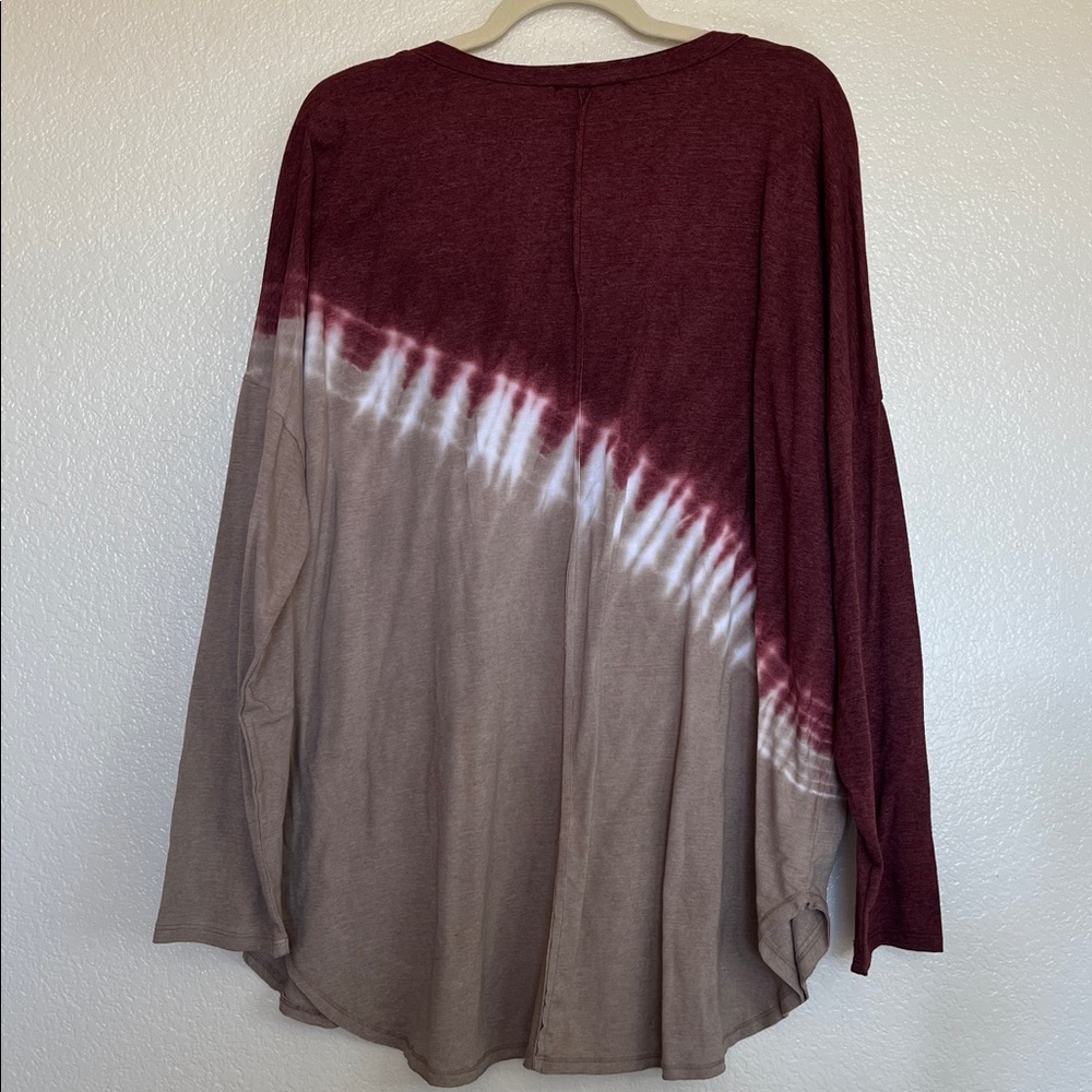 Burgundy and taupe tie dye look top, size 3X - Picture 5 of 6